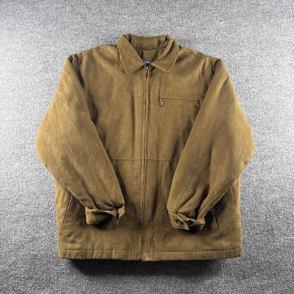 VINTAGE St Johns Bay Jacket Mens L Brown Suede Full Zip Bomber Quilted Lined